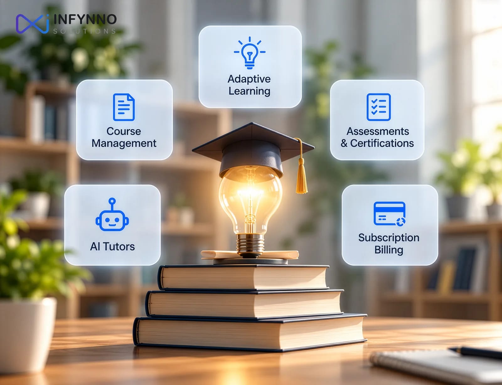 Learning management software: course management, adaptive learning, assessments and certifications, AI tutors and subscription billing